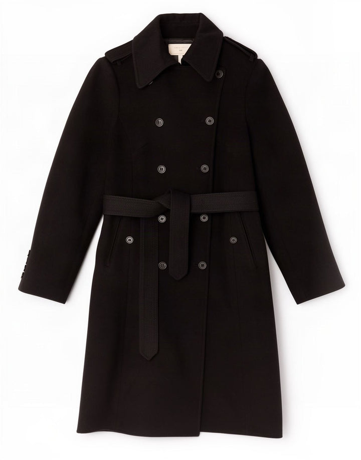 Karen Millen Damen Trenchcoat UK 12 Mittelschwarze Wolle