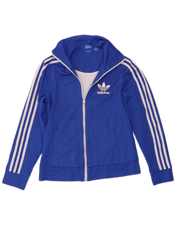 Adidas Damen Trainingsanzug Top Jacke UK 12 Mittelblaue Baumwolle