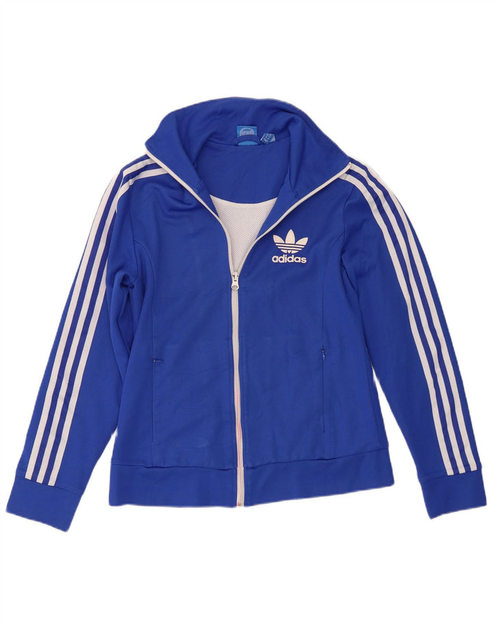 Adidas Damen Trainingsanzug Top Jacke UK 12 Mittelblaue Baumwolle