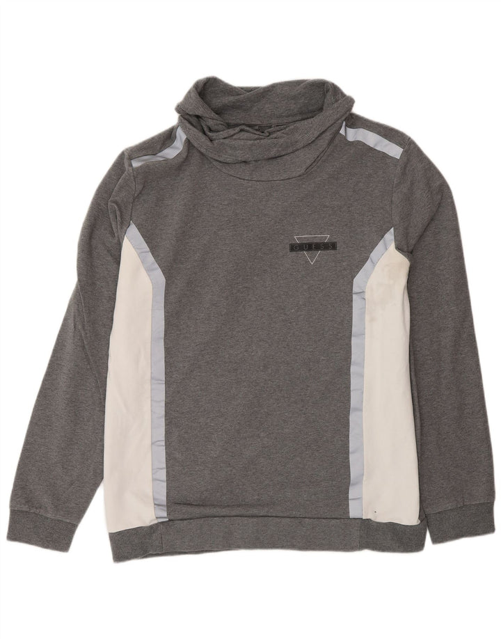 Guess Damen-Sweatshirt-Pullover IT 42 Mittelgraue Colourblock-Baumwolle
