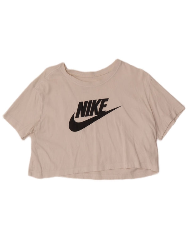 Nike Damen Crop Loose Fit Graphic T-Shirt Top UK 14 Medium Weiß