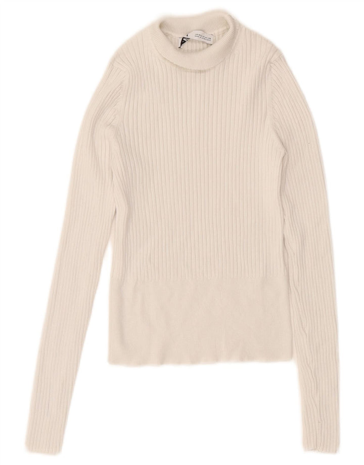 Zara Damen Crop Rollkragenpullover Pullover UK 12 Mittelweiße Viskose