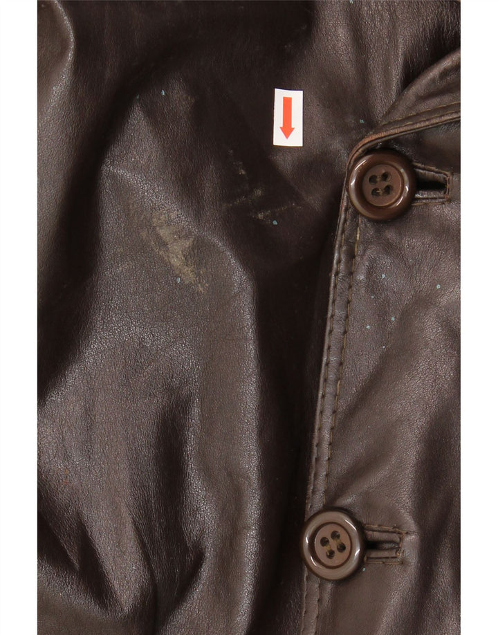 VINTAGE Womens Double Breasted Leather Coat UK 18 XL Brown Vintage Vintage and Second-Hand Vintage from Messina Hembry 
