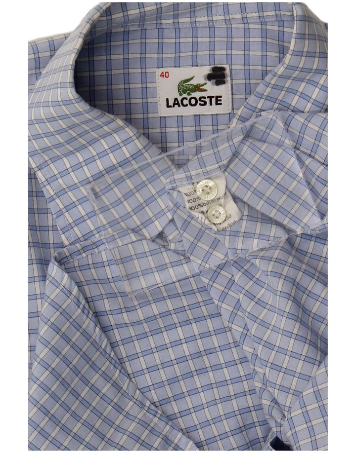 Lacoste Herren-Kurzarmhemd, Größe 40, mittelblau karierte Baumwolle