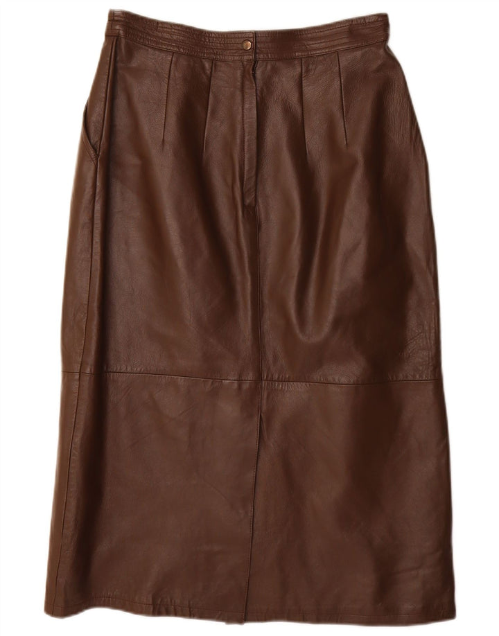 VINTAGE Damen Bleistiftrock IT 40 Small W28 Braunes Leder