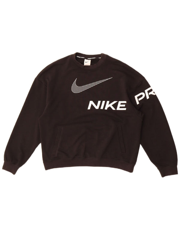 Nike Womens Graphic Oversized Sweatshirt Pullover UK 10 Small Schwarz Baumwolle