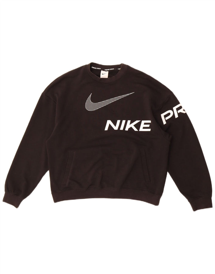 Nike Womens Graphic Oversized Sweatshirt Pullover UK 10 Small Schwarz Baumwolle