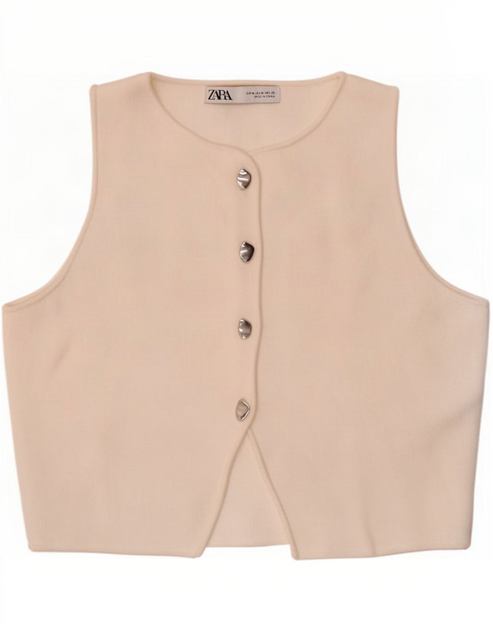 Zara Damen Crop Top UK 12 Mittelweiße Viskose