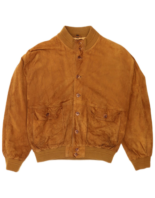 Vintage Mens Suede Bomber Jacket IT 56 2XL Beige Leather
