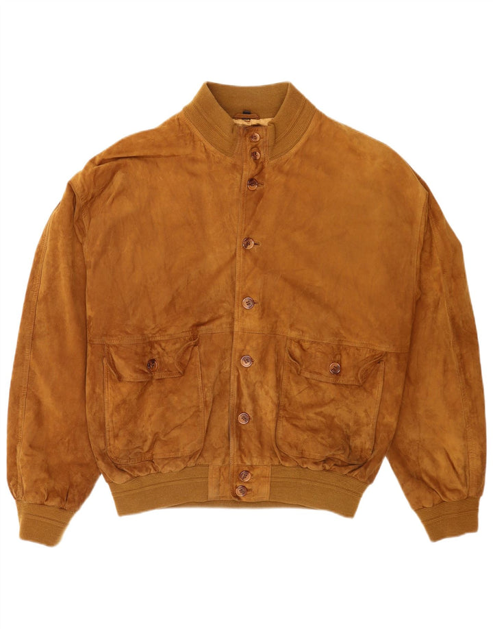Vintage Herren Wildleder Bomberjacke IT 56 2XL Beige Leder