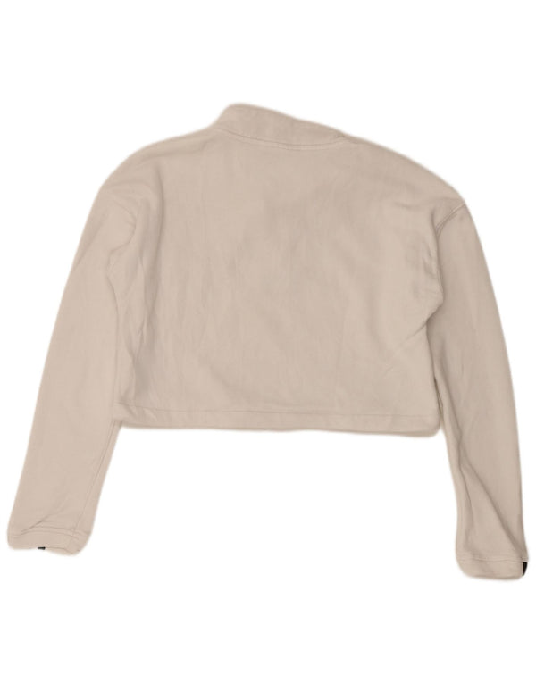 Adidas Damen Übergroßer Crop Zip Neck Sweatshirt Pullover UK 8 Small Weiß