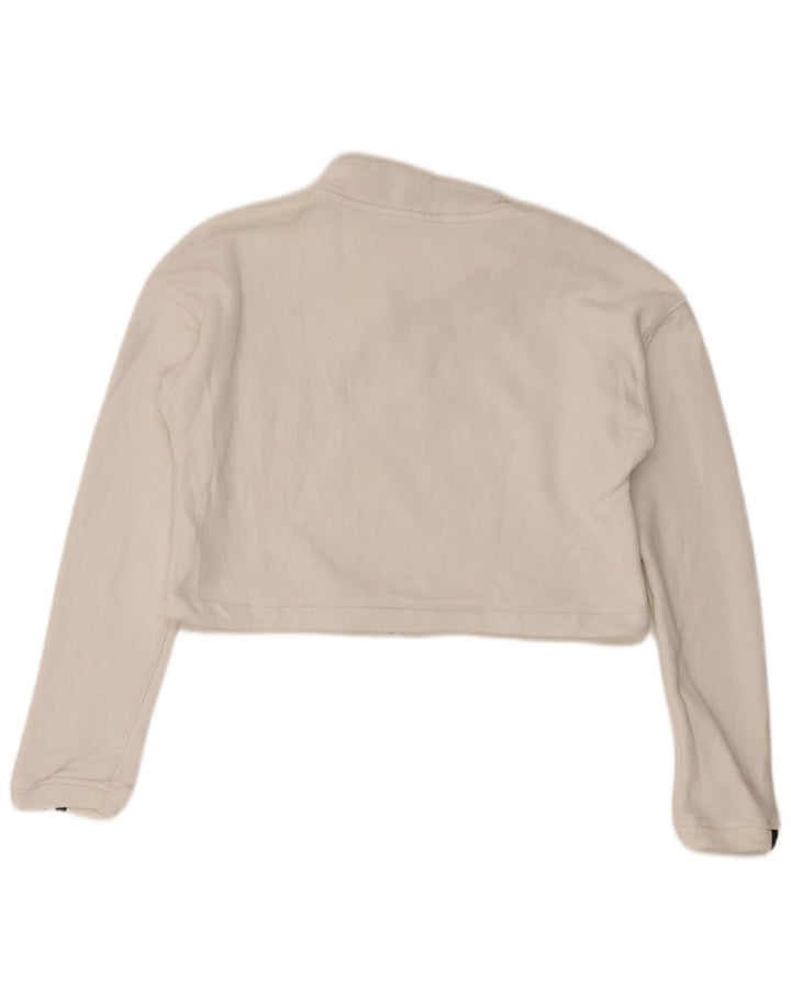 Adidas Damen Übergroßer Crop Zip Neck Sweatshirt Pullover UK 8 Small Weiß