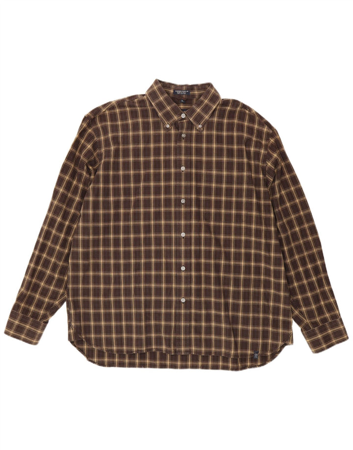 Izod Herrenhemd XL, braun kariert, Baumwolle