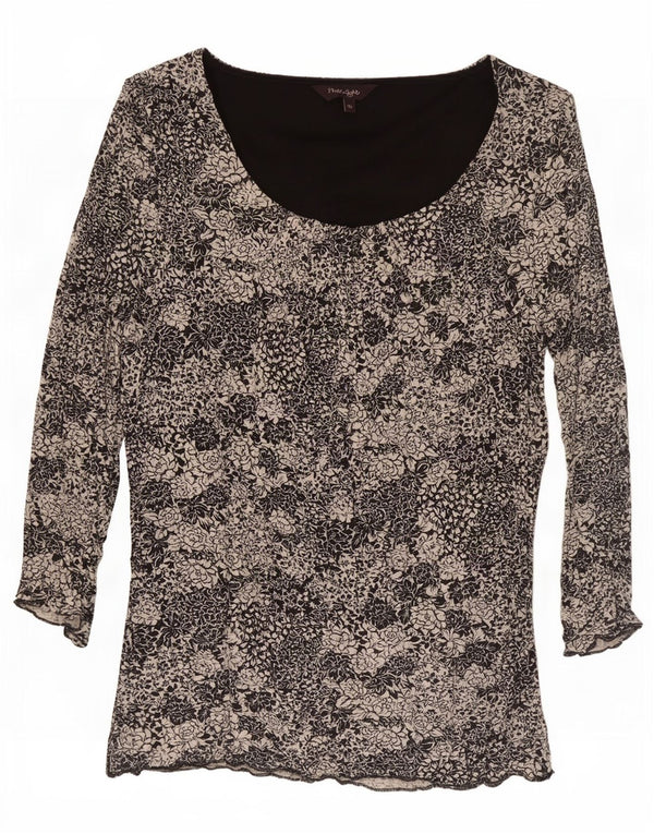 Phase Eight Damen-Top, 3/4-Ärmel, UK-Größe 46, Größe L, schwarze Viskose mit Blumenmuster