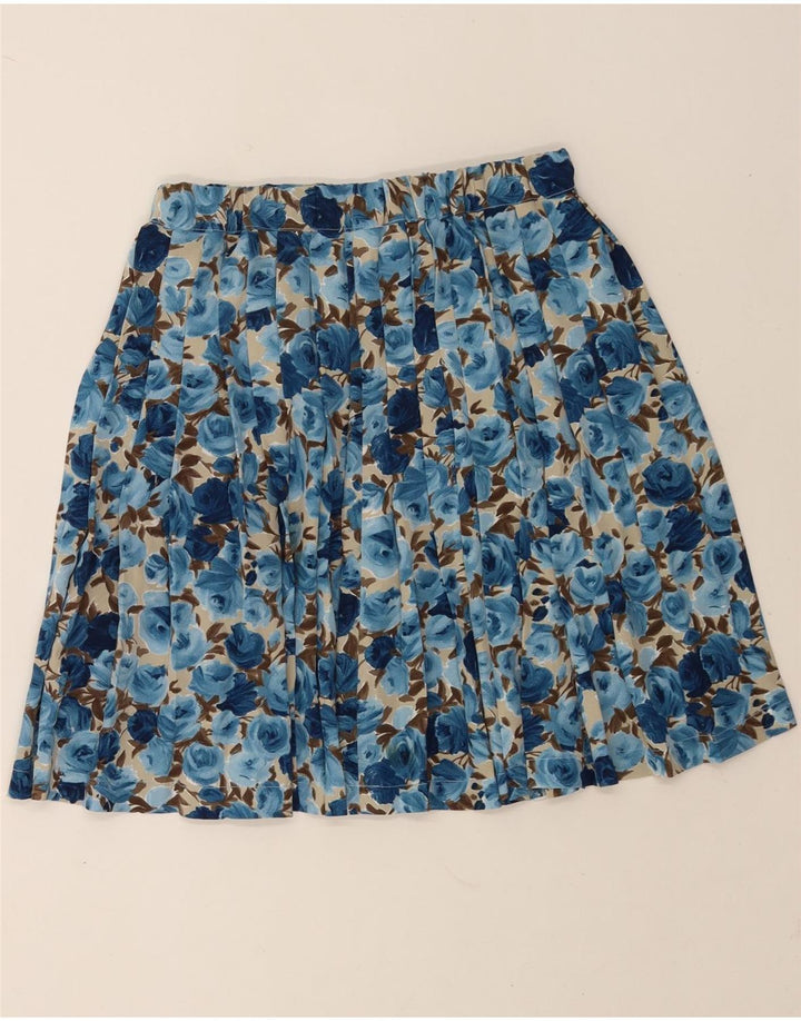 Vintage Damen Faltenrock W28 Mittelblau geblümt