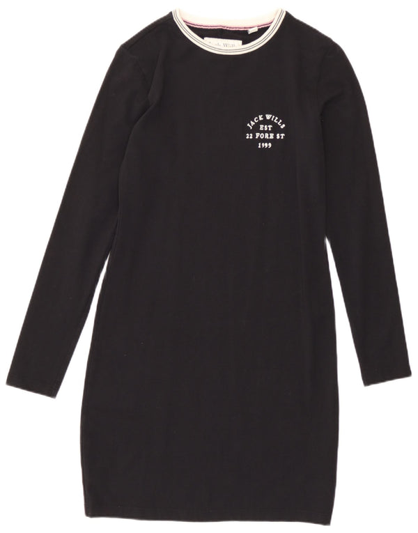 Jack Wills Damen-Pulloverkleid mit Grafik, UK 6 XS, schwarze Baumwolle