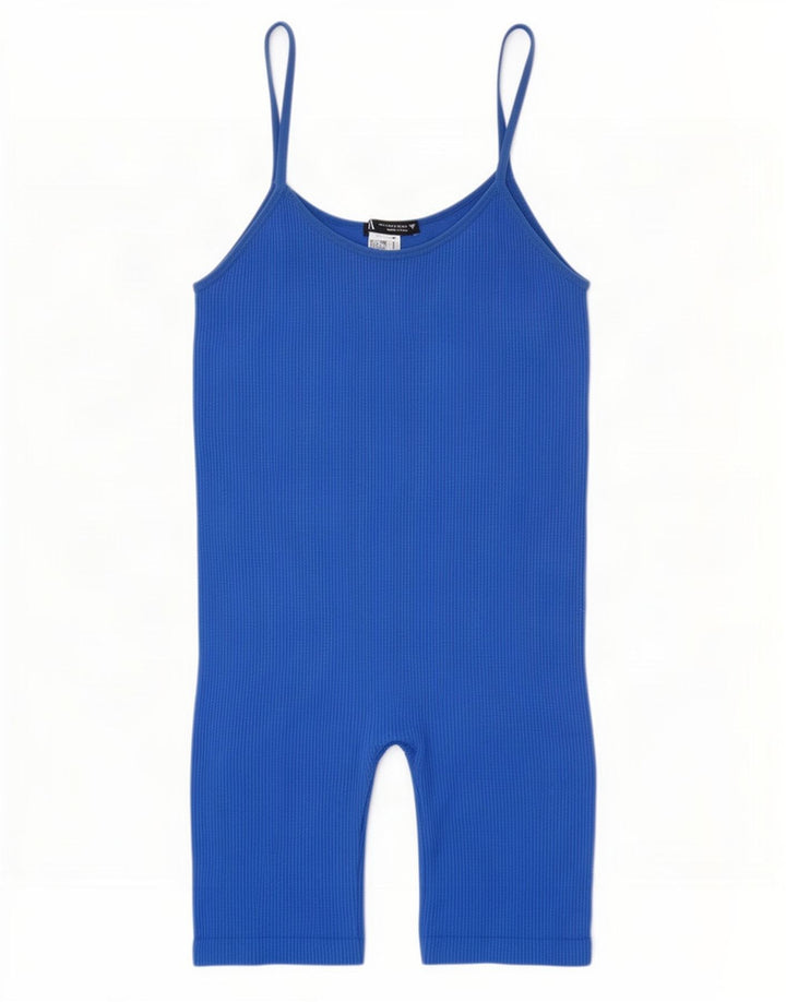 Zara Damen Ärmelloser Playsuit UK 12 Mittelblaues Polyamid
