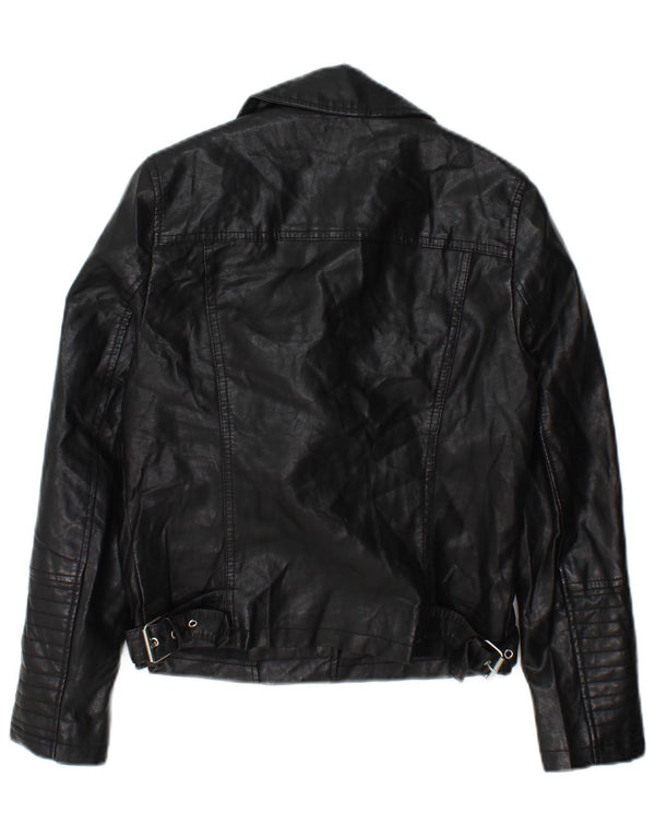 Topshop Damen Bikerjacke UK 8 Small Schwarz Polyester