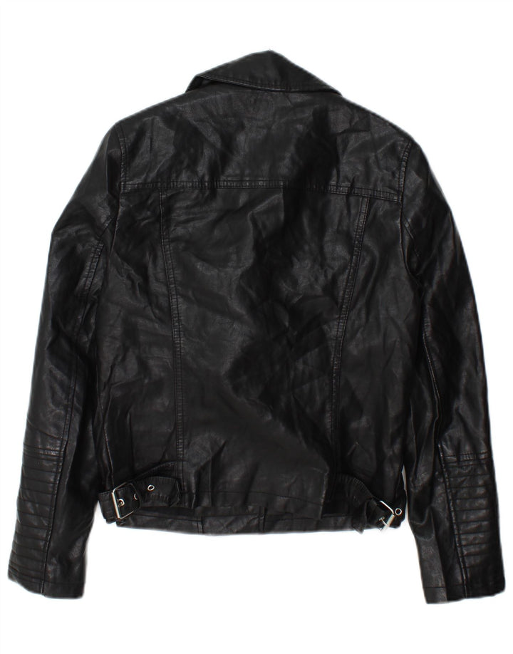 Topshop Damen Bikerjacke UK 8 Small Schwarz Polyester