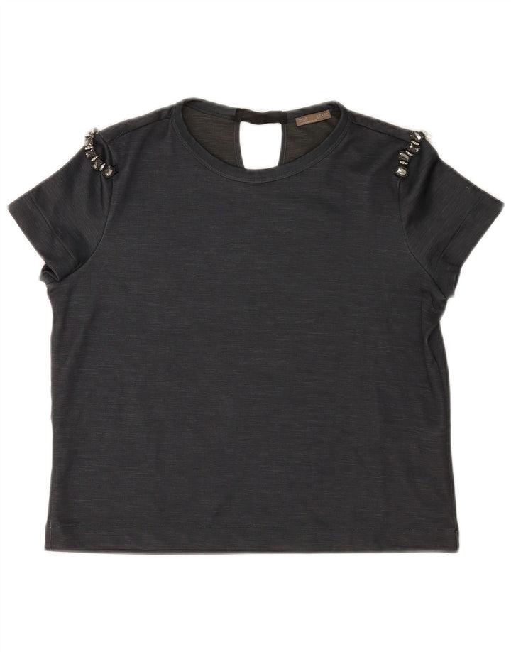Zara Damen Crop T-Shirt Top UK 14 Mittelgraues Polyester