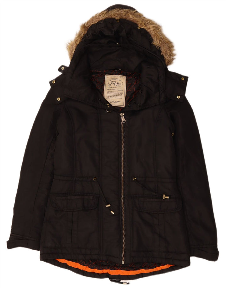 Zara Damen Trafaluc Kapuzen-Windbreakerjacke UK 10 Small Schwarz Polyester