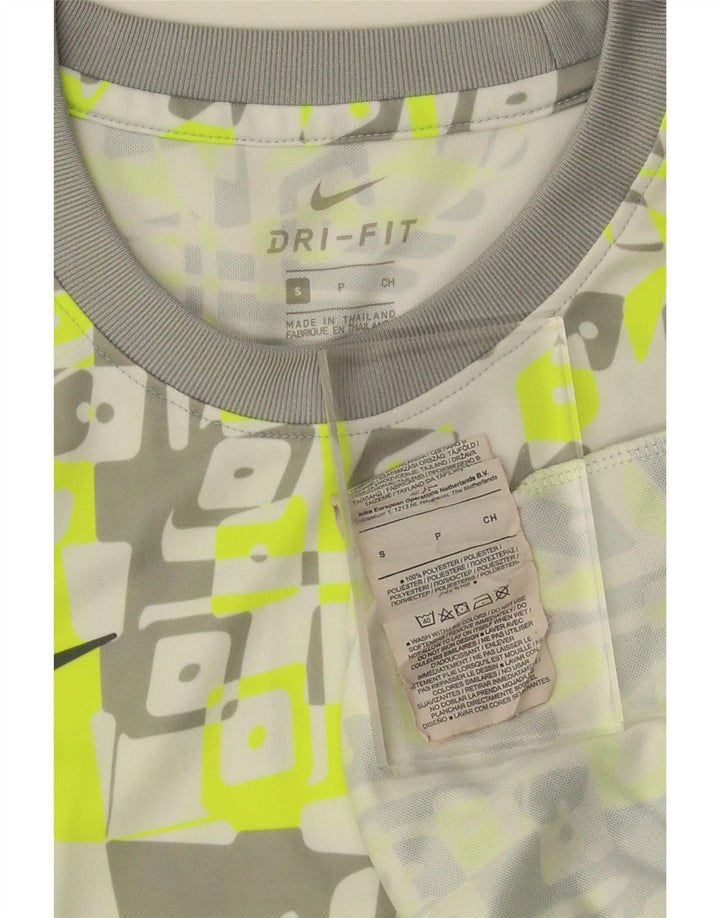 NIKE Mens Dri Fit Graphic T-Shirt Top Small Grey Geometric Polyester