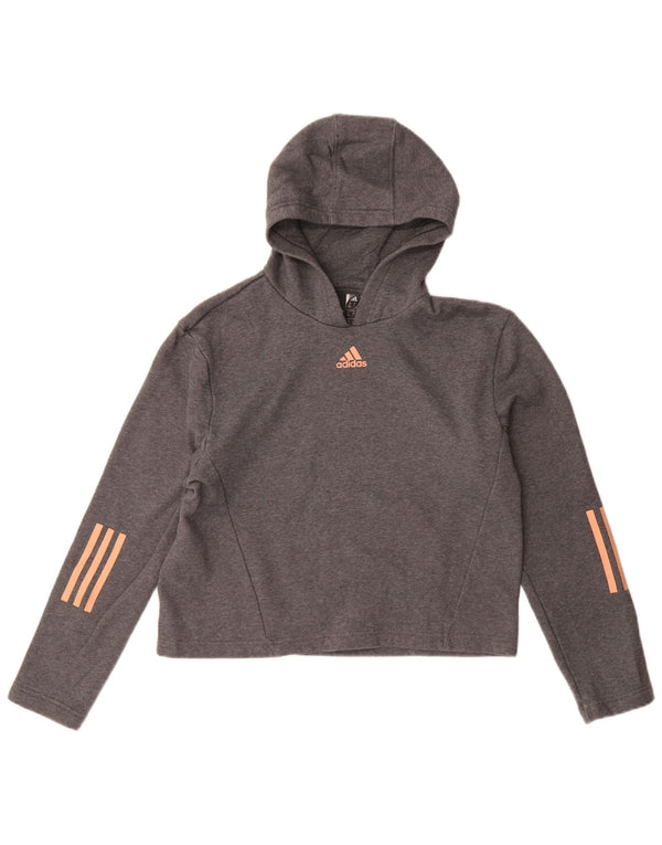 Adidas Crop Hoodie-Pullover für Mädchen, 14–15 Jahre, graue Baumwolle