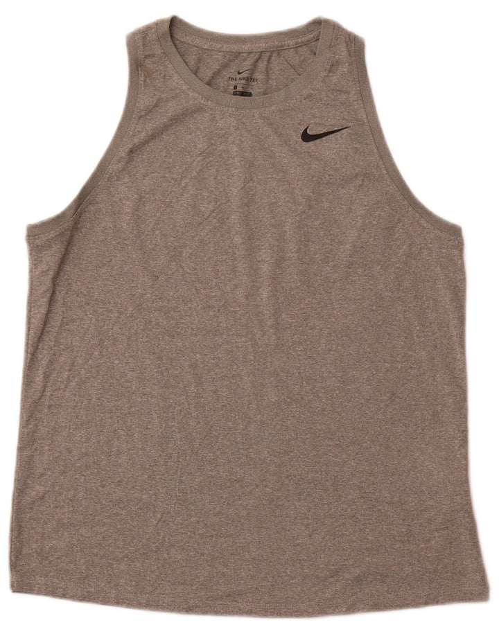 NIKE Womens Dri Fit Vest Top UK 12 Mittelgrau meliertes Polyester