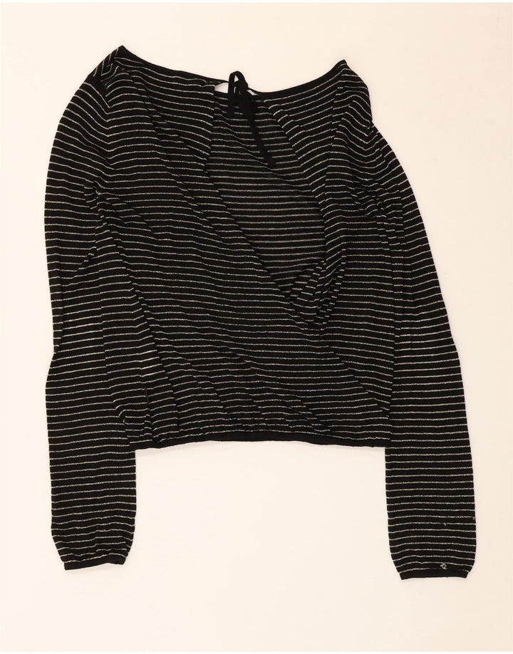 Calvin Klein Damen Crop Bluse Top UK 14 Große schwarz gestreifte Viskose