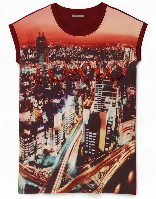 Pinko Womens Graphic T-Shirt Dress UK 14 Medium Red Cotton