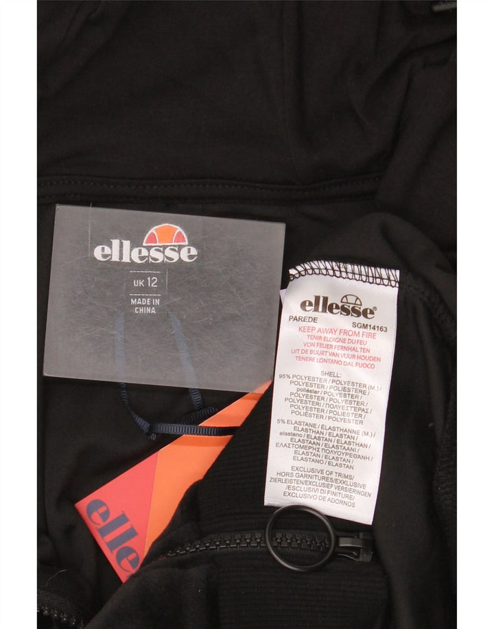 Ellesse Womens Crop Velour Zip Hoodie Pullover UK 12 Medium Schwarz Polyester