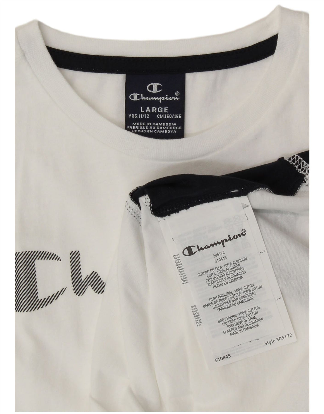 Champion-T-Shirt mit Grafik für Jungen, 11–12 Jahre, Größe L, Weiß, Farbblock-Sport