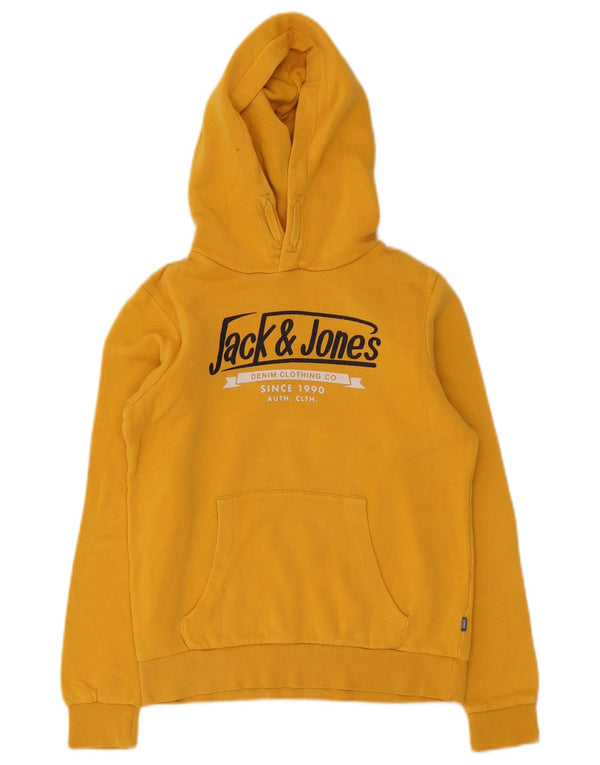 Jack & Jones Jungen-Pullover mit grafischem Kapuzenpullover, 11–12 Jahre, gelbe Baumwolle