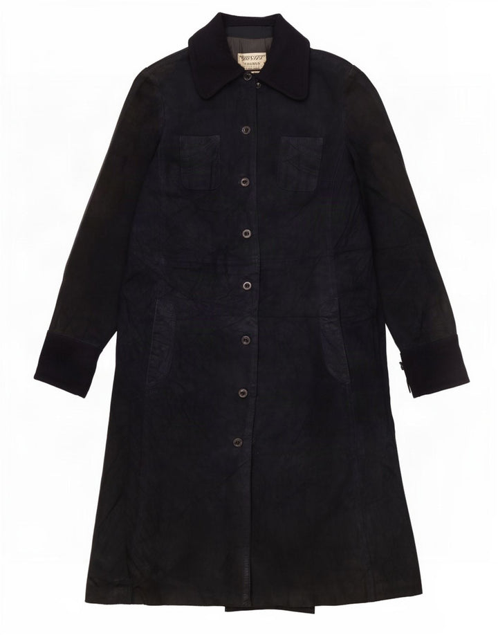 Vintage Damen Wildledermantel UK 10 Small Marineblau