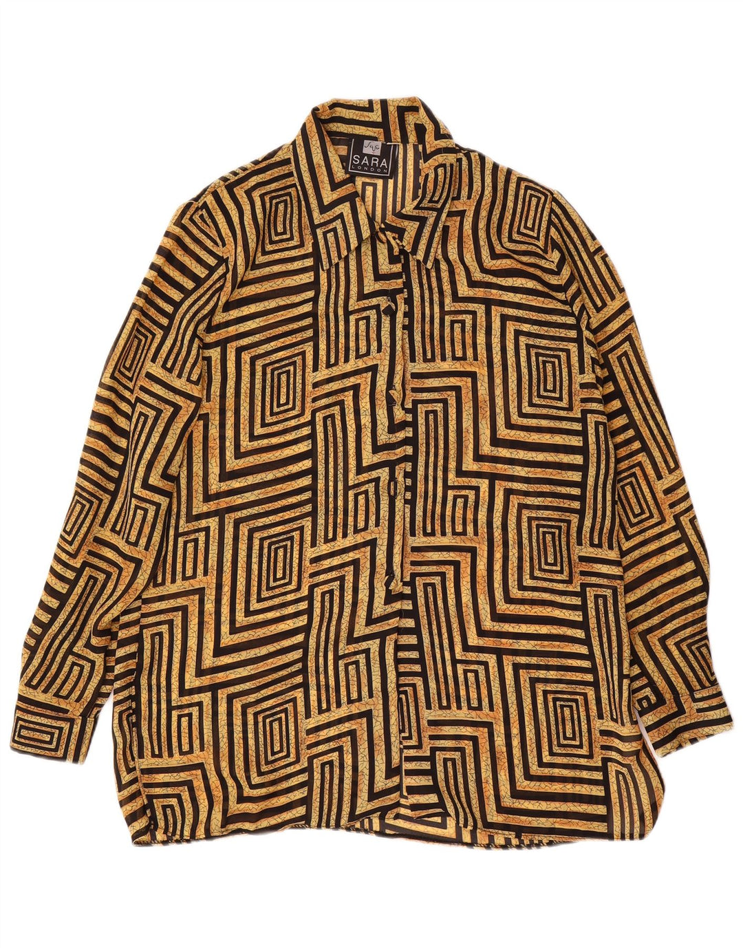 Vintage Damen Hemdbluse UK 14 Groß Beige Geometrisch Polyester