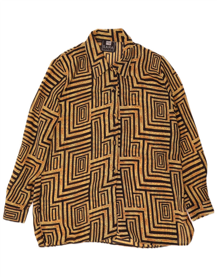 Vintage Damen Hemdbluse UK 14 Groß Beige Geometrisch Polyester