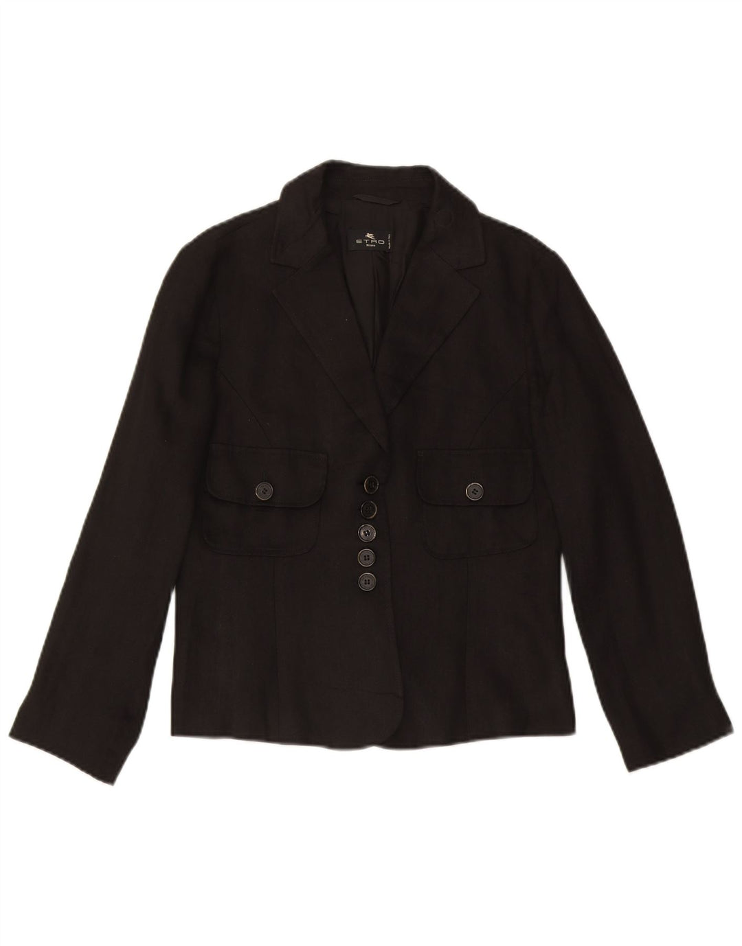 RETRO Womens 5 Button Blazer Jacket IT 44 Medium Black Linen Classic