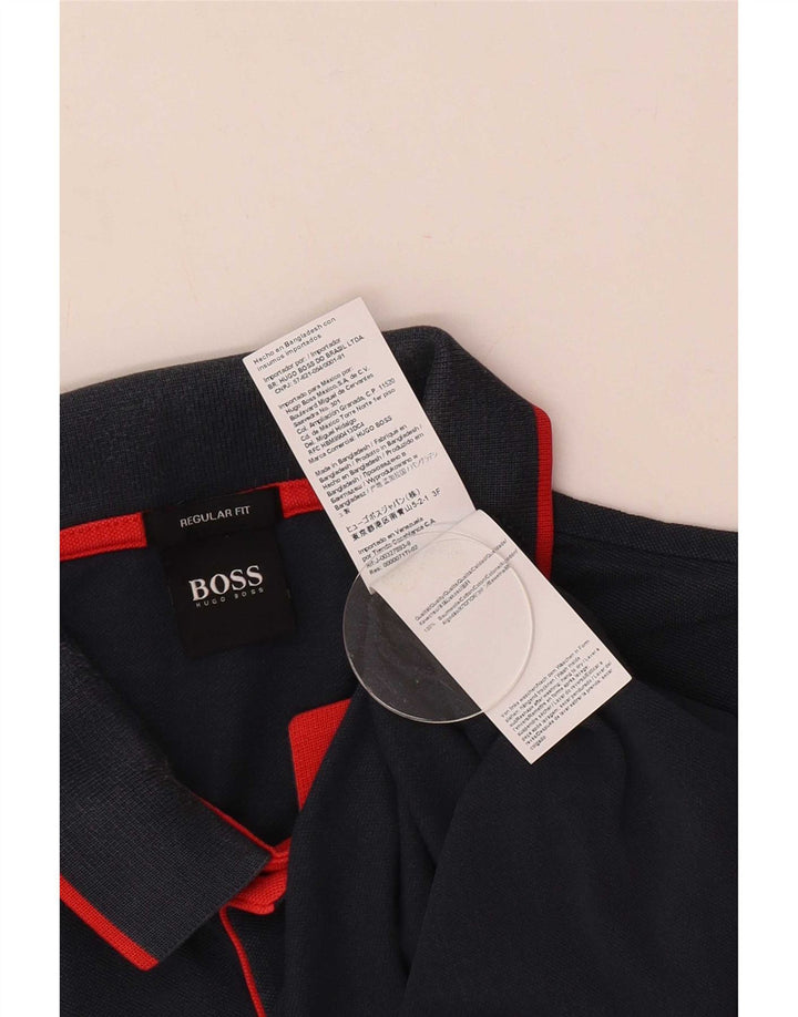 Hugo Boss Herren-Poloshirt mit normaler Passform, mittelmarineblaue Baumwolle