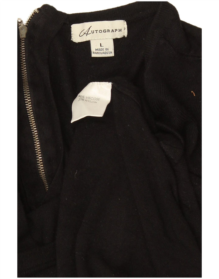 Marks & Spencer Damen-Pullover mit Reißverschluss am Hals, UK 16, Größe L, schwarze Viskose