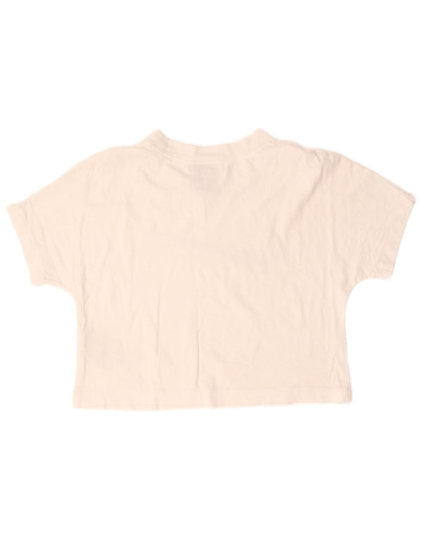 Nike Damen Crop Graphic T-Shirt Top UK 10 Small Weiße Baumwolle
