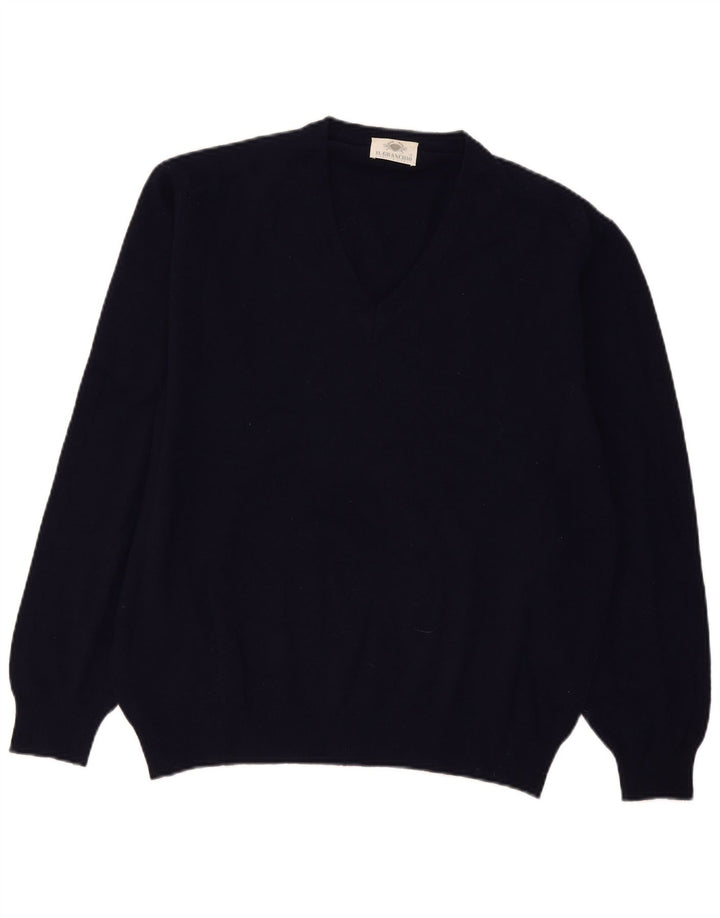 Il Granchio Herren-Pullover mit V-Ausschnitt, groß, marineblaue Lammwolle