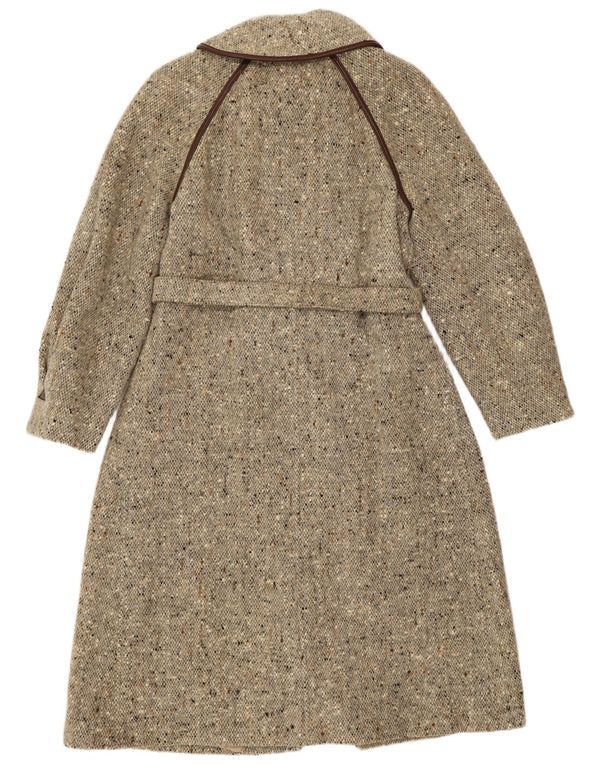 VINTAGE Zweireihiger Damenmantel UK 14 Mittelbeige meliert