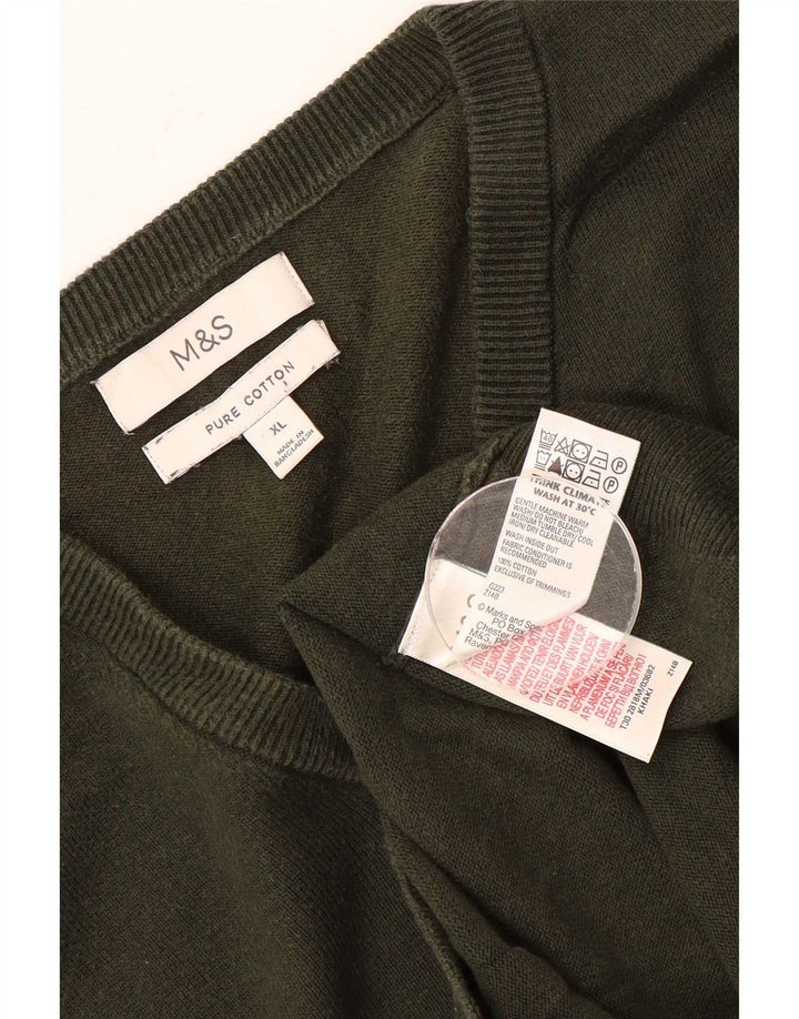 Marks & Spencer Herren-Pullover mit V-Ausschnitt, XL, Khaki, Baumwolle