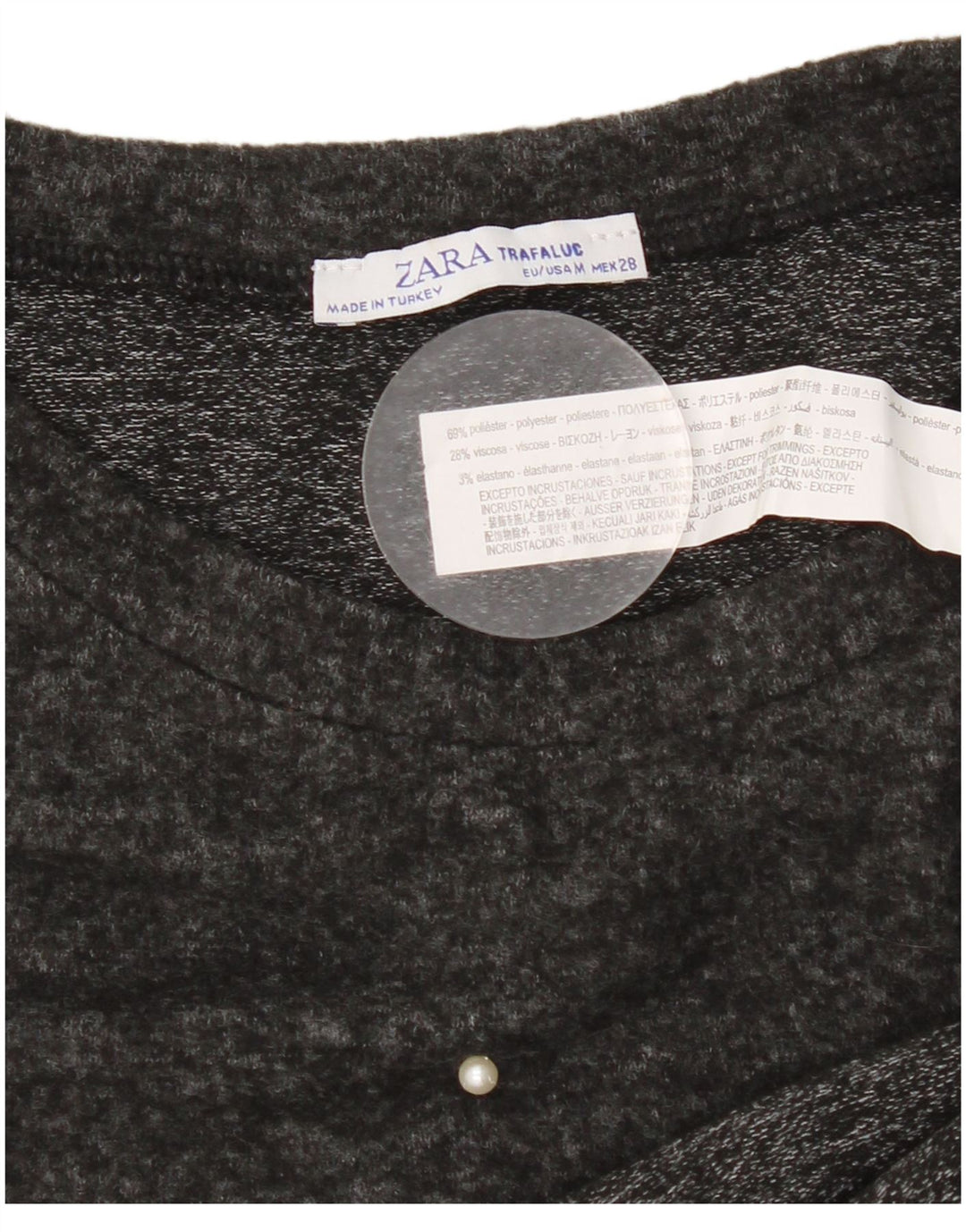 Zara Damen Loose Fit T-Shirt Top UK 14 Mittelgrau geflecktes Polyester