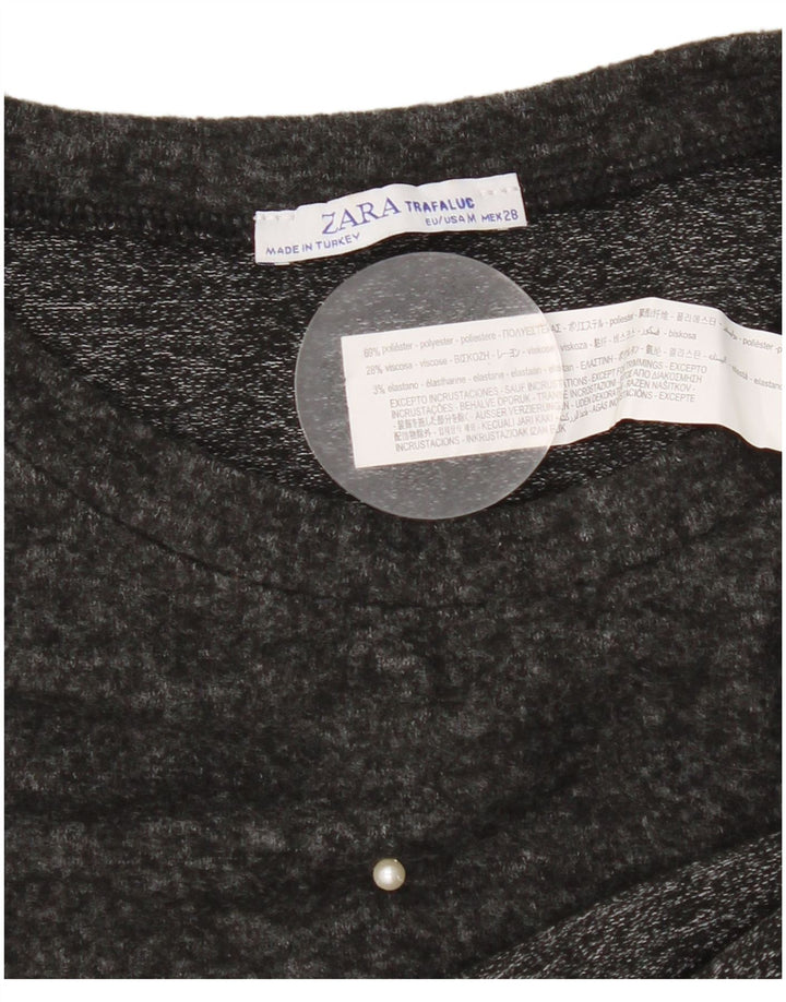 Zara Damen Loose Fit T-Shirt Top UK 14 Mittelgrau geflecktes Polyester