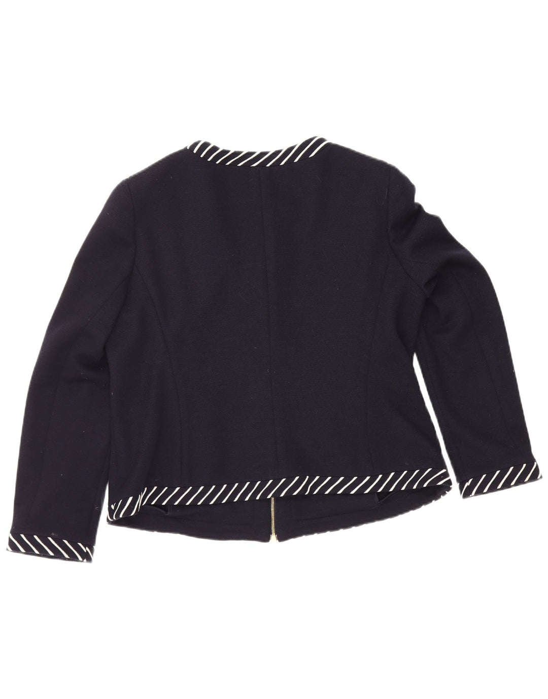 Luisa Spagnoli Damen-Blazerjacke mit durchgehendem Reißverschluss, UK 16, Größe L, Marineblau gestreift