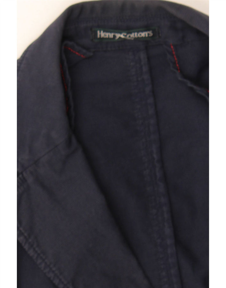 HENRY COTTONS Mens 3 Button Blazer Jacket UK 38 Medium Navy Blue Cotton Vintage Henry Cottons and Second-Hand Henry Cottons from Messina Hembry 