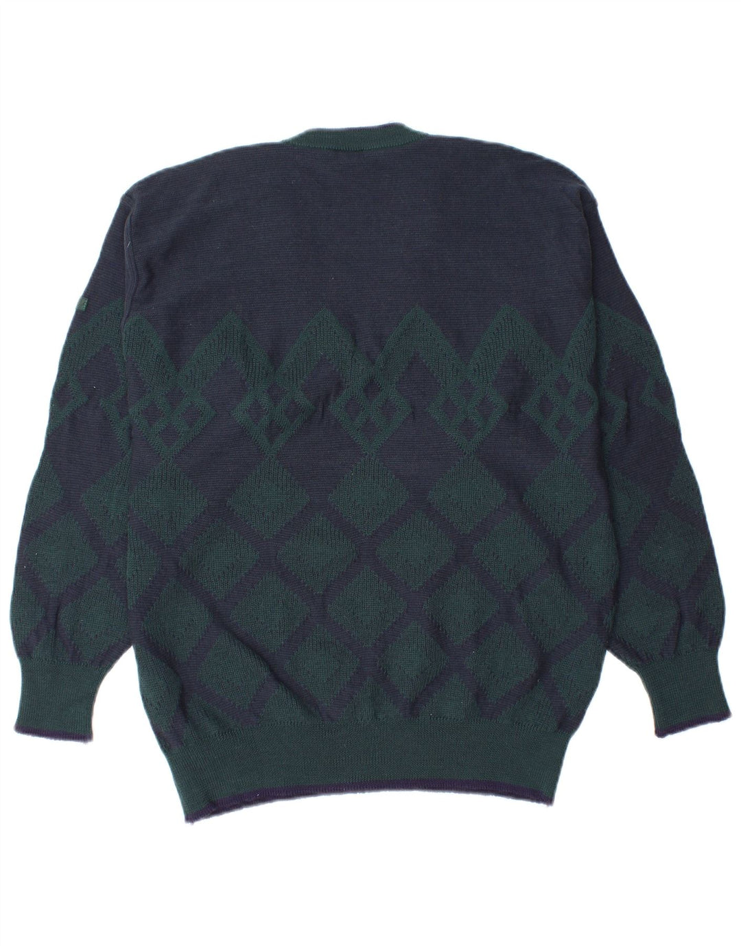 MARZ Herren-Pullover mit V-Ausschnitt, klein, marineblau, Argyle/Diamant-Schurwolle