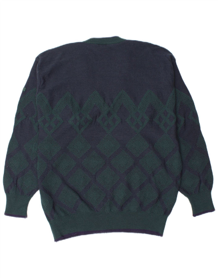MARZ Herren-Pullover mit V-Ausschnitt, klein, marineblau, Argyle/Diamant-Schurwolle
