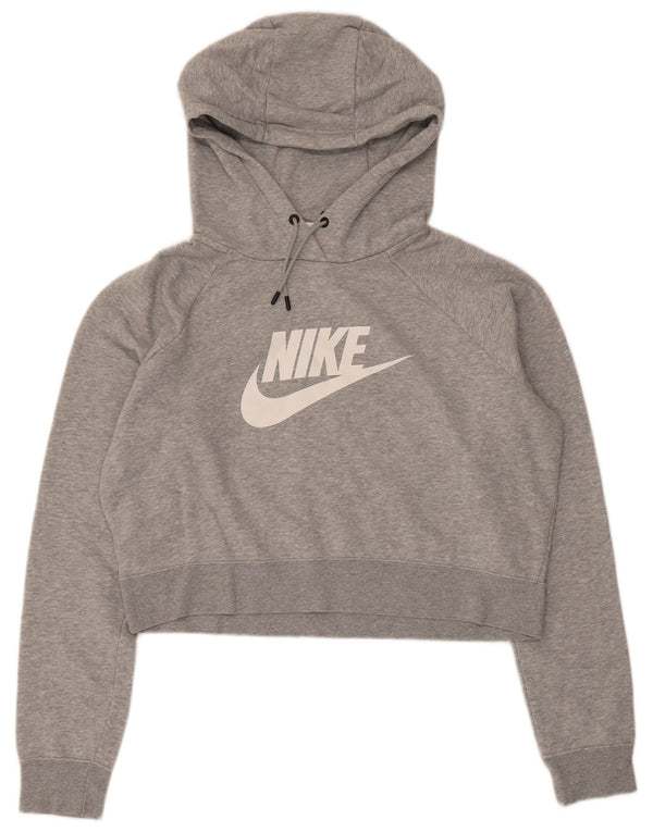Nike Womens Graphic Crop Sweatshirt Pullover UK 16 Große graue Baumwolle